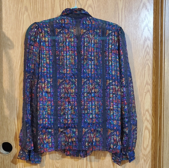 Vintage Adrianna Papell stained glass printed silk blouse size 6 - Picture 10 of 12
